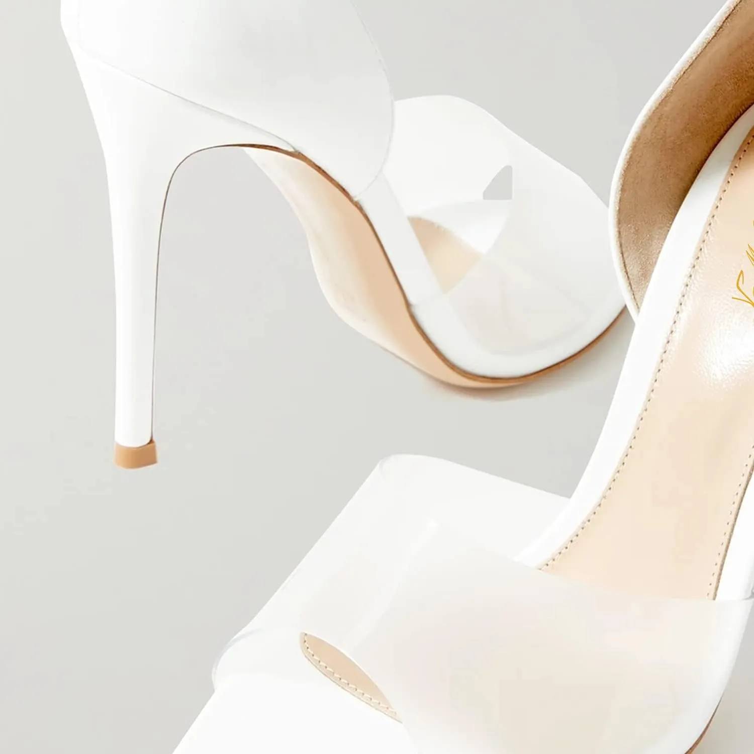 Women's Pointed Open Toe Stiletto High Heels Sandals,Geometric Patent Leather Back Slippers for Sexy Ladies,Peek Arch Slip on Mules with Daily Work Girls,Translucent PVC Strappy for Bridal Wedding Masquerade Event Size US 4-16