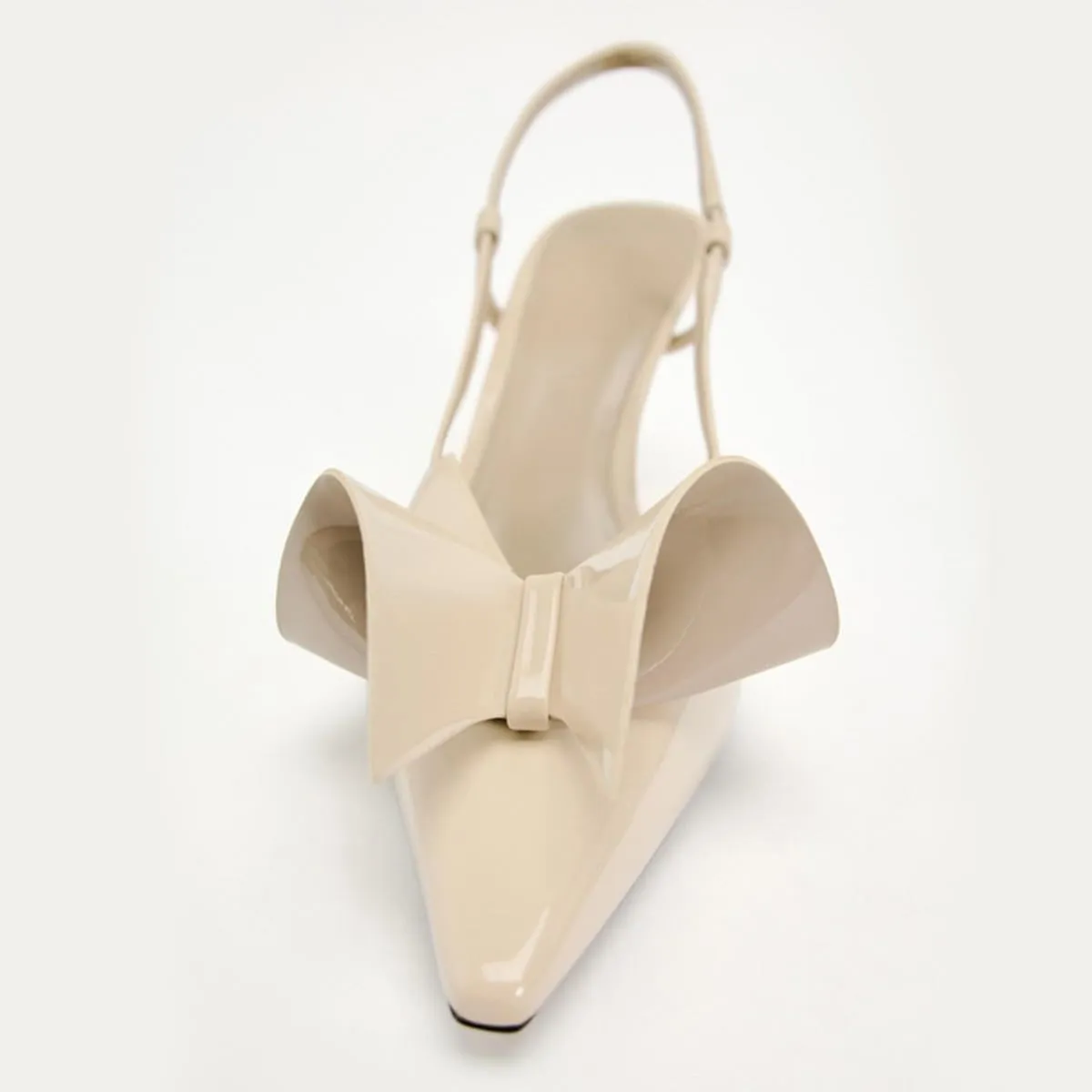 Women's Slingback High Heels Mules Faux Patent Leather Pump Bow Detail Buckle Closure Thin Heel Pointed Toe Wedding Party Office Dance Dress Shoes