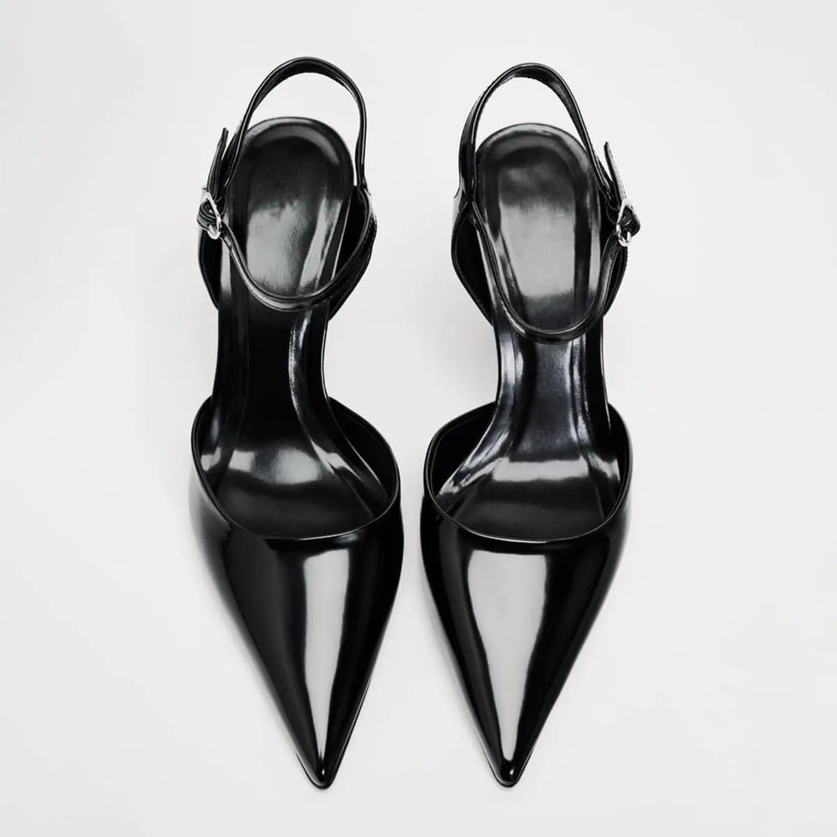 Women's Slingback High Heels Mules Faux Patent Leather Pump Bow Detail Buckle Closure Thin Heel Pointed Toe Wedding Party Office Dance Dress Shoes