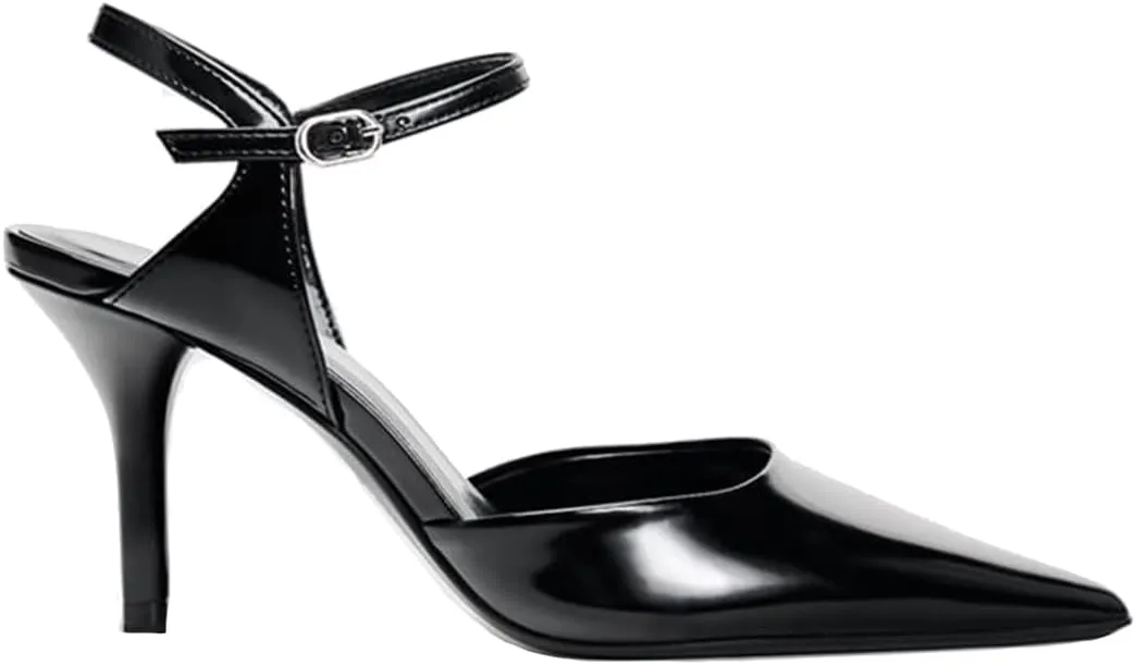 Women's Slingback High Heels Mules Faux Patent Leather Pump Bow Detail Buckle Closure Thin Heel Pointed Toe Wedding Party Office Dance Dress Shoes