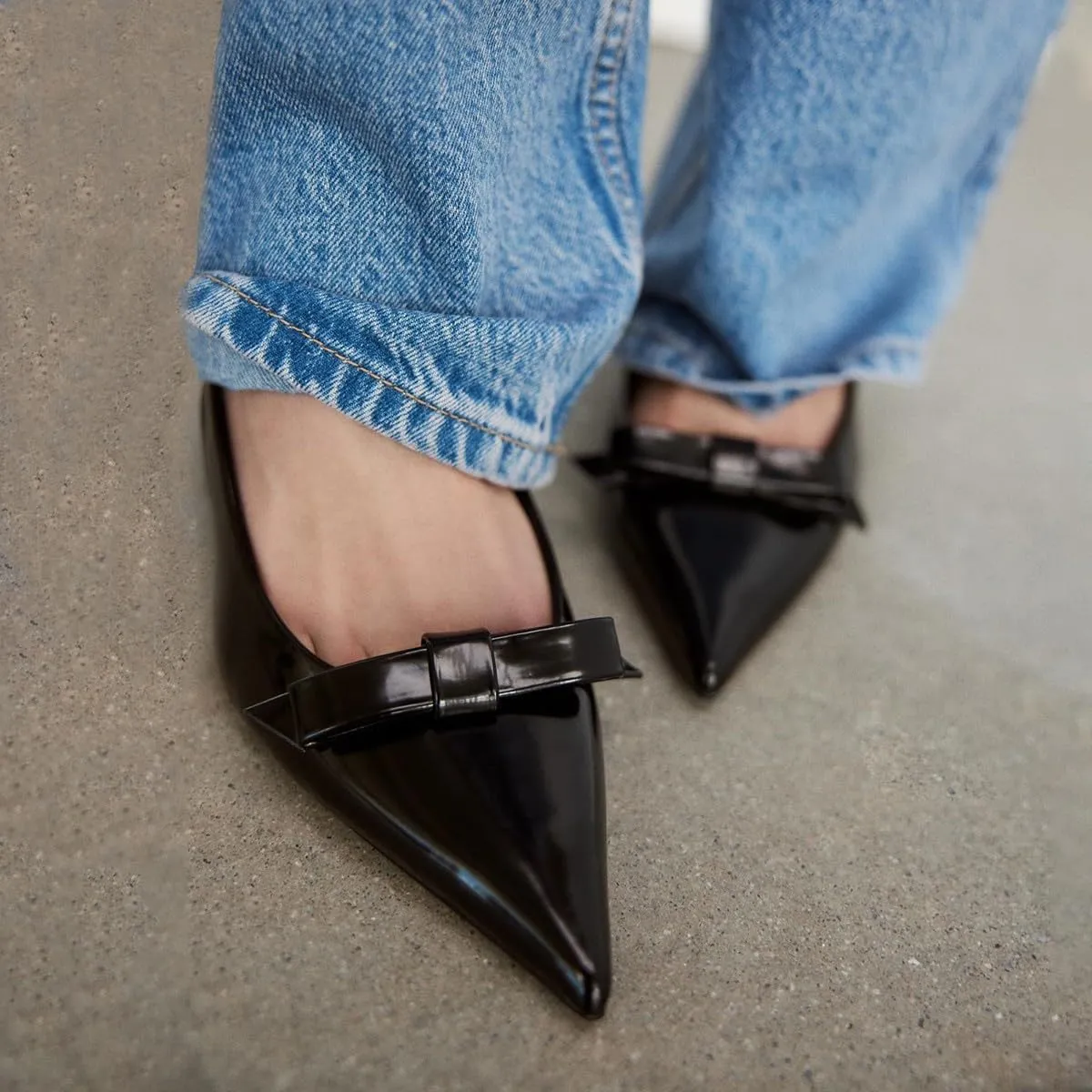 Women's Slingback High Heels Mules Faux Patent Leather Pump Bow Detail Buckle Closure Thin Heel Pointed Toe Wedding Party Office Dance Dress Shoes