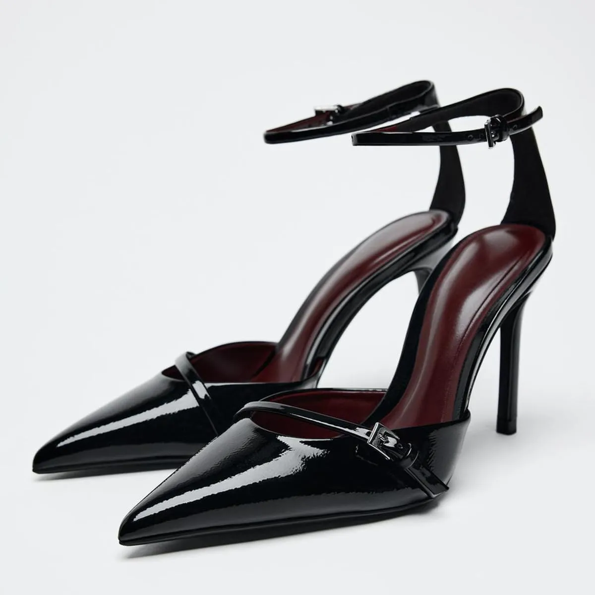 Women's Slingback High Heels Mules Faux Patent Leather Pump Bow Detail Buckle Closure Thin Heel Pointed Toe Wedding Party Office Dance Dress Shoes