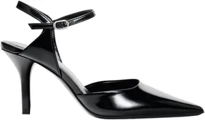 Women's Slingback High Heels Mules Faux Patent Leather Pump Bow Detail Buckle Closure Thin Heel Pointed Toe Wedding Party Office Dance Dress Shoes