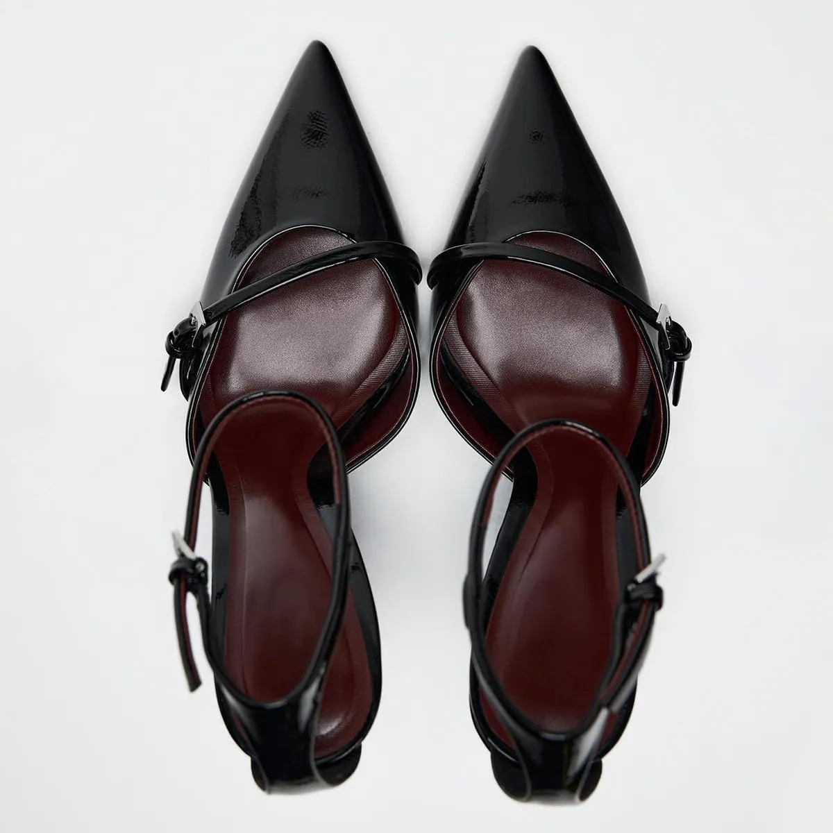 Women's Slingback High Heels Mules Faux Patent Leather Pump Bow Detail Buckle Closure Thin Heel Pointed Toe Wedding Party Office Dance Dress Shoes