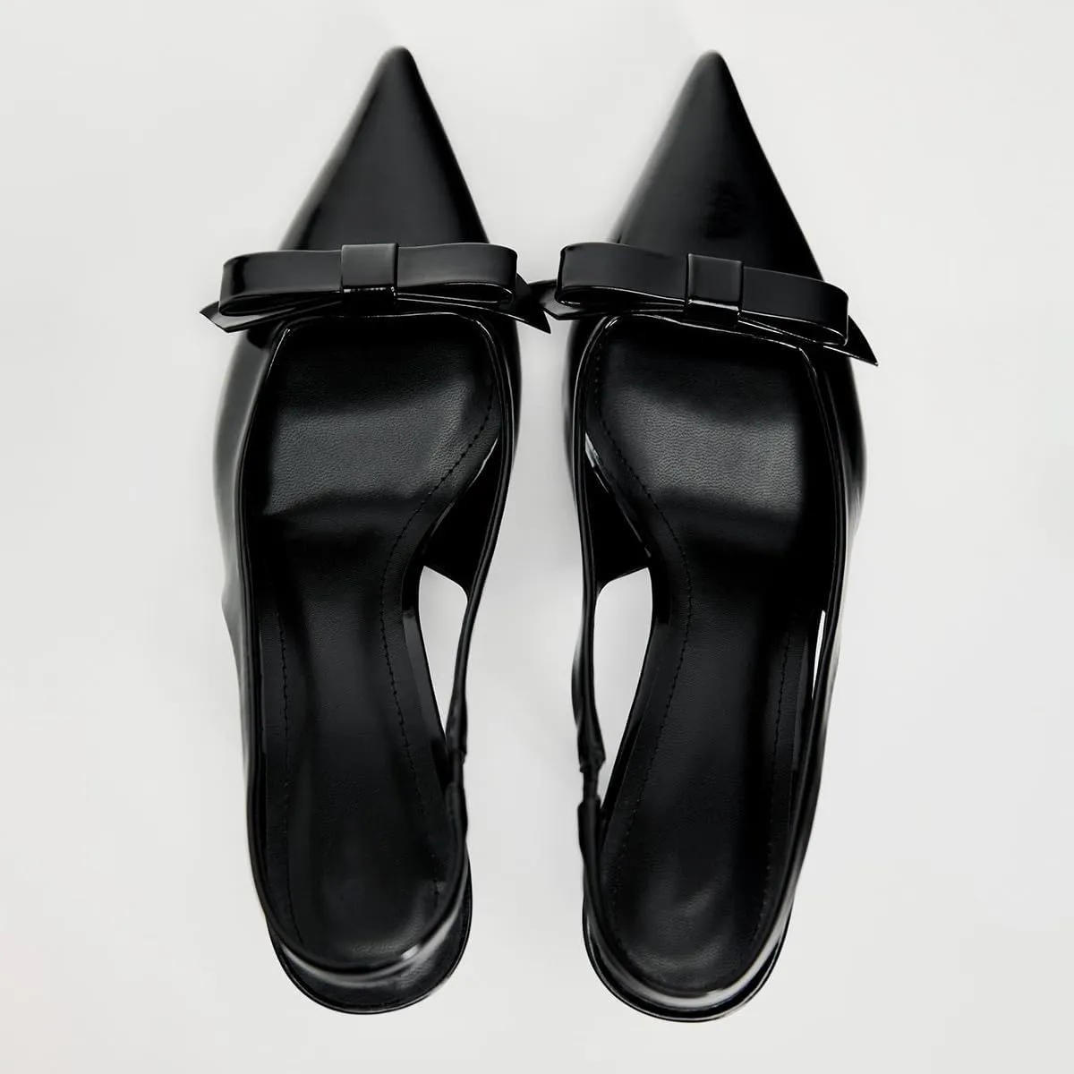 Women's Slingback High Heels Mules Faux Patent Leather Pump Bow Detail Buckle Closure Thin Heel Pointed Toe Wedding Party Office Dance Dress Shoes