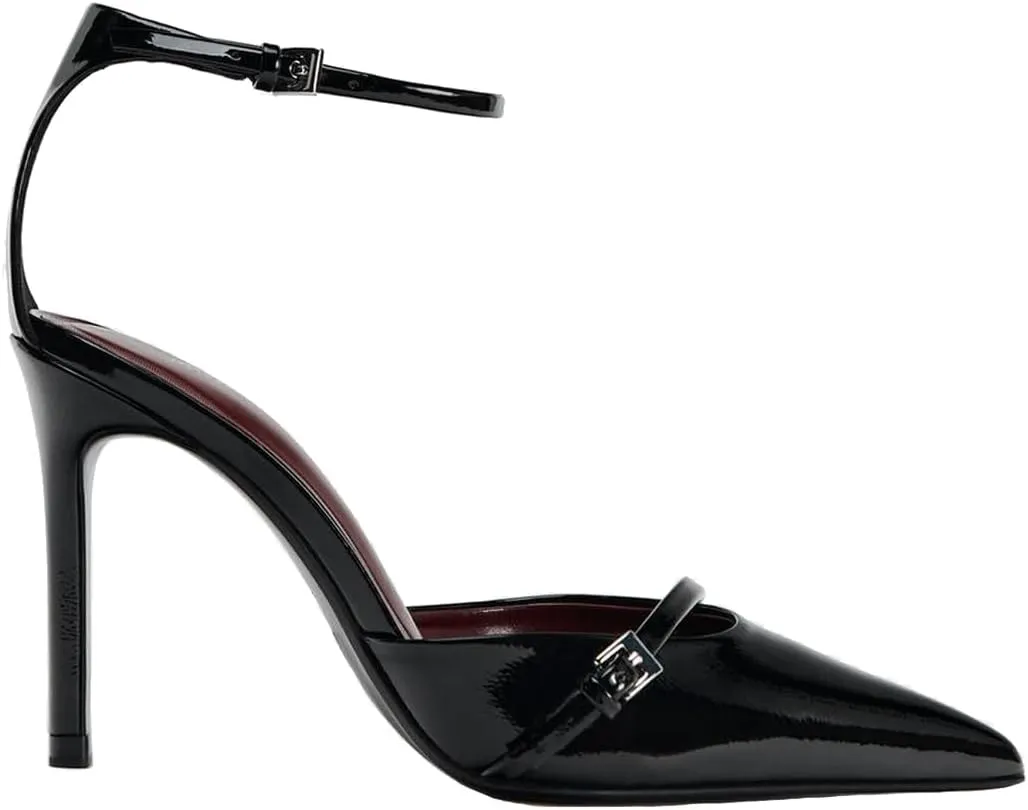 Women's Slingback High Heels Mules Faux Patent Leather Pump Bow Detail Buckle Closure Thin Heel Pointed Toe Wedding Party Office Dance Dress Shoes