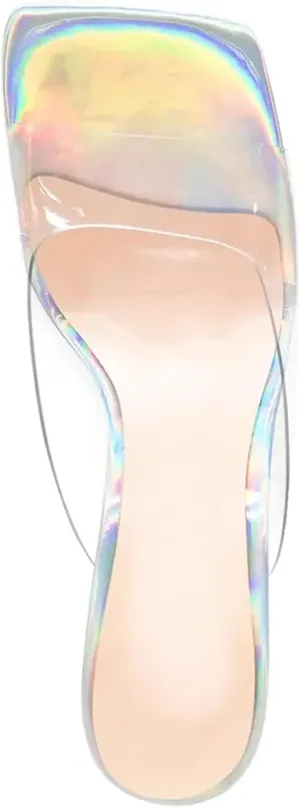 Women's Square Toe Holographic Transparent Mules - Chunky Heels PVC Plus Size Slip On