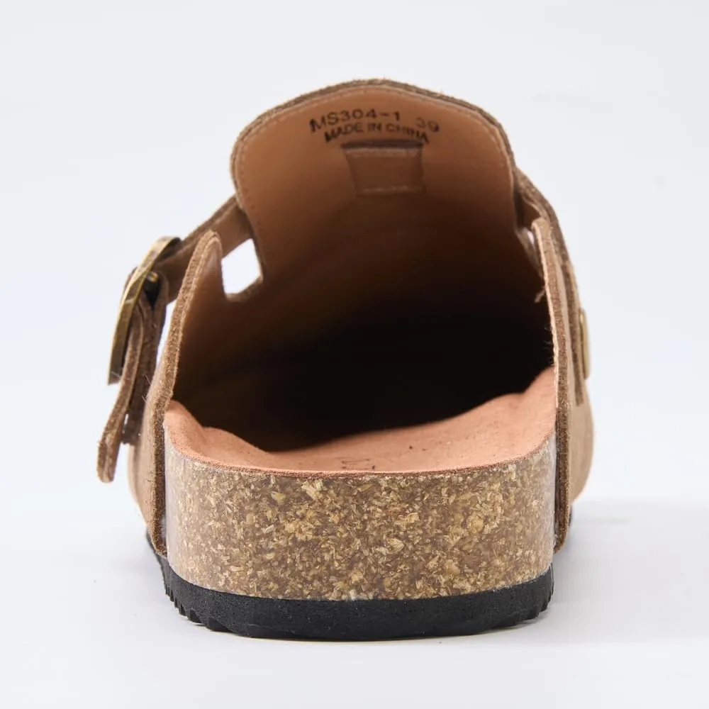 Women's Suede Clogs Leather Mules Comfort Cork Footbed Sandals Potato Shoes with Arch Support