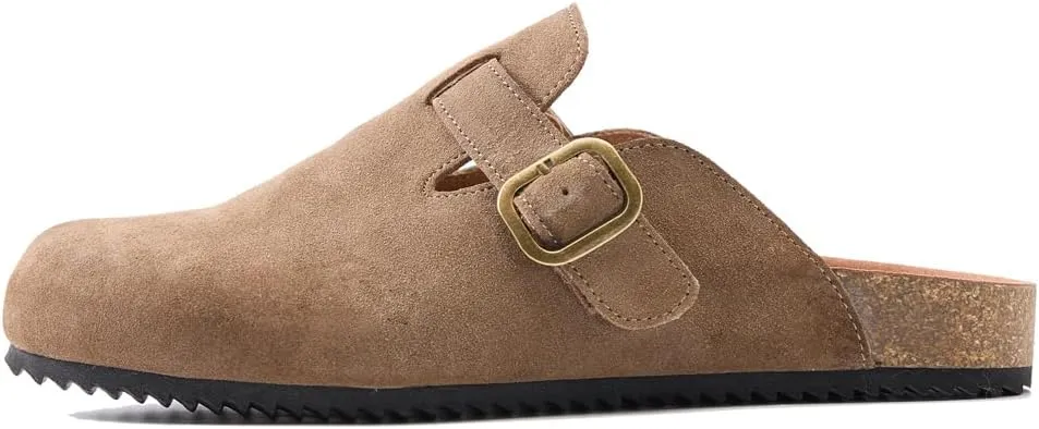Women's Suede Clogs Leather Mules Comfort Cork Footbed Sandals Potato Shoes with Arch Support