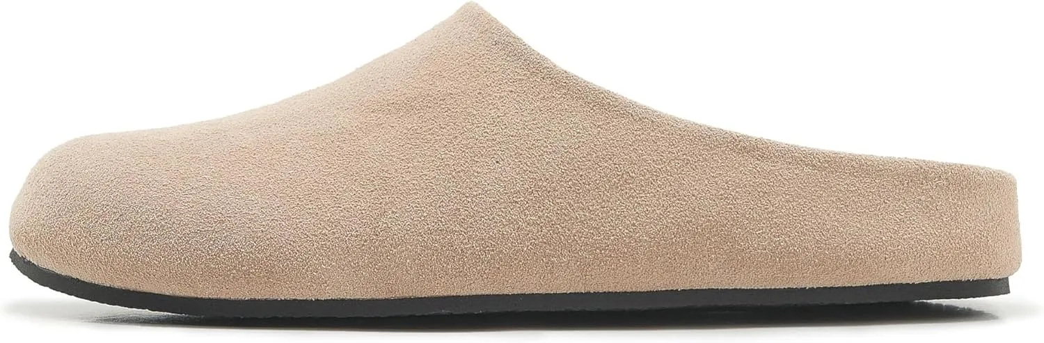 Women's Suede Clogs Round Toe Leather Mules Cork Footbed Clog with Arch Support Comfort Casual Slip-on Fall Shoes