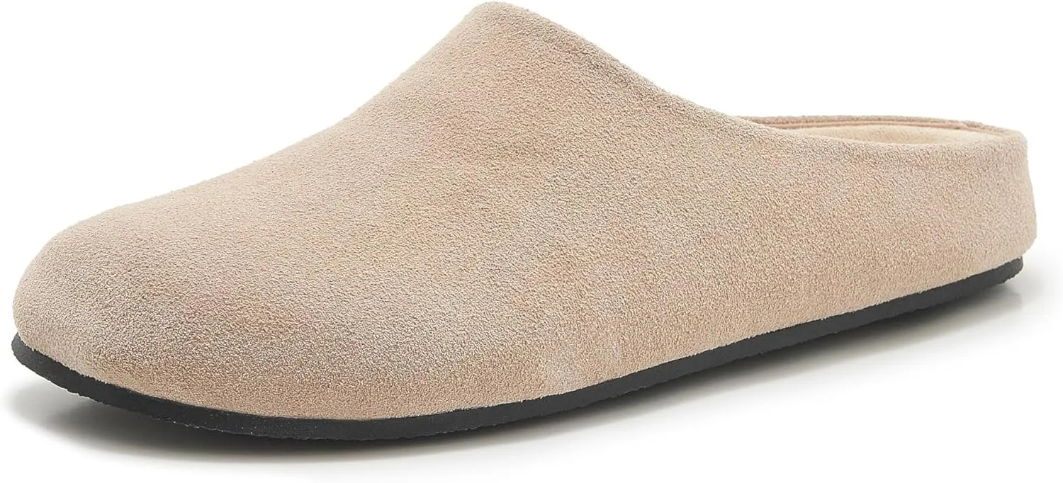 Women's Suede Clogs Round Toe Leather Mules Cork Footbed Clog with Arch Support Comfort Casual Slip-on Fall Shoes