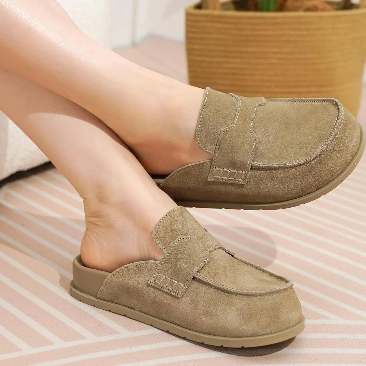 Women's Suede Clogs Slingback Mules for Women Clogs with Strap for Women Non Slip Cork Footbed Sandals