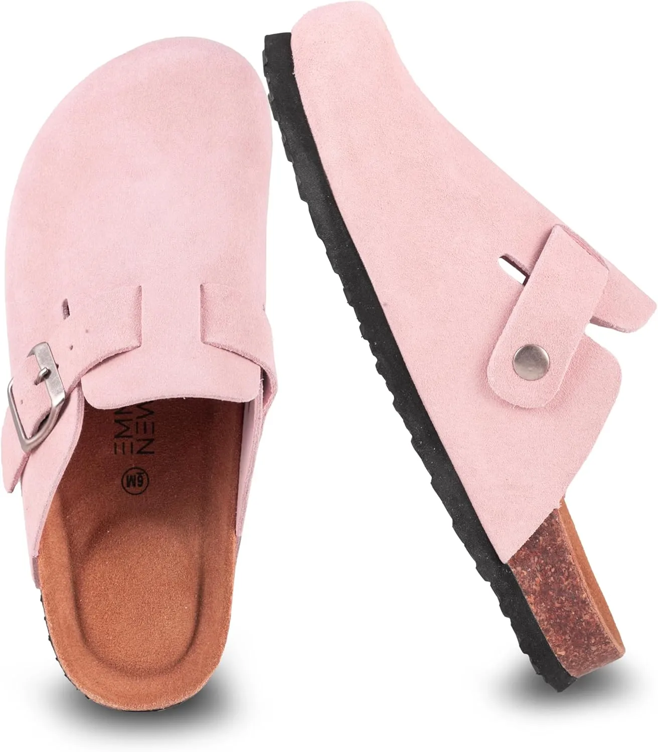 Women's Suede Clogs Slip-On Buckle Slides Leather Mules Cork Footbed Sandals Potato Shoes with Arch Support