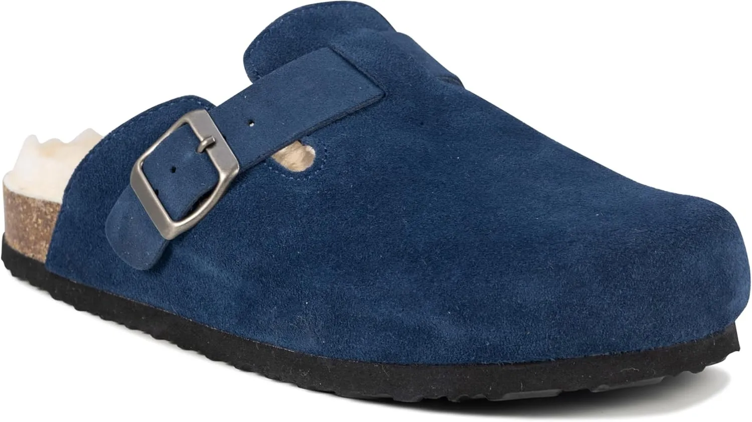 Women's Suede Clogs Slip-On Buckle Slides Leather Mules Cork Footbed Sandals Potato Shoes with Arch Support