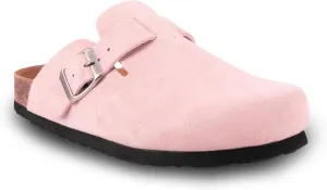 Women's Suede Clogs Slip-On Buckle Slides Leather Mules Cork Footbed Sandals Potato Shoes with Arch Support