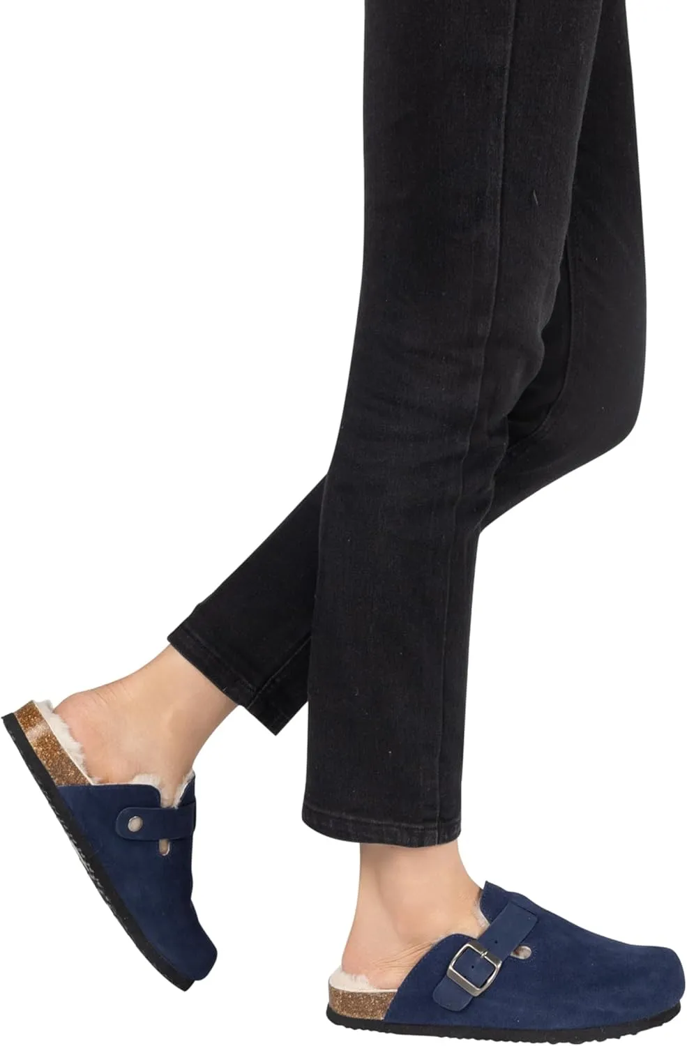 Women's Suede Clogs Slip-On Buckle Slides Leather Mules Cork Footbed Sandals Potato Shoes with Arch Support