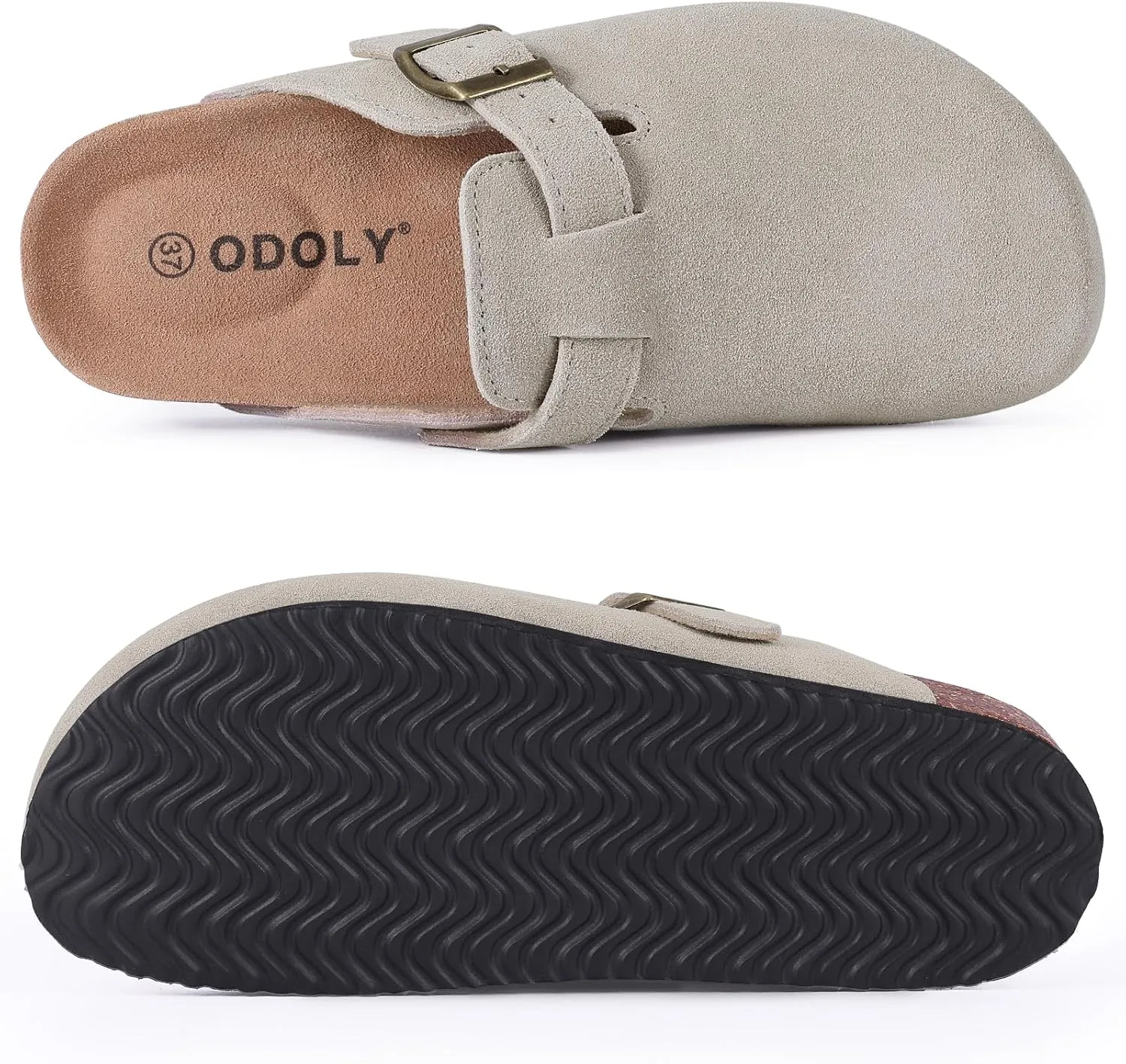 Women's Suede Clogs Soft Cork Footbed Leather Mules Comfort Potato Shoes with Arch Support