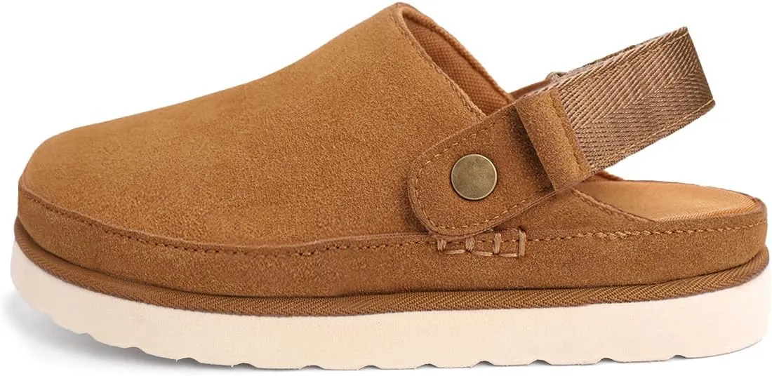 Women's Suede Platform Clogs with Strap Comfy Indoor Outdoor Mules Adjustable Goldenstar Clogs Slippers for Women
