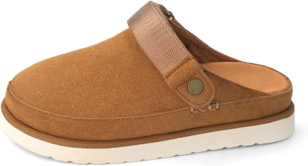 Women's Suede Platform Clogs with Strap Comfy Indoor Outdoor Mules Adjustable Goldenstar Clogs Slippers for Women
