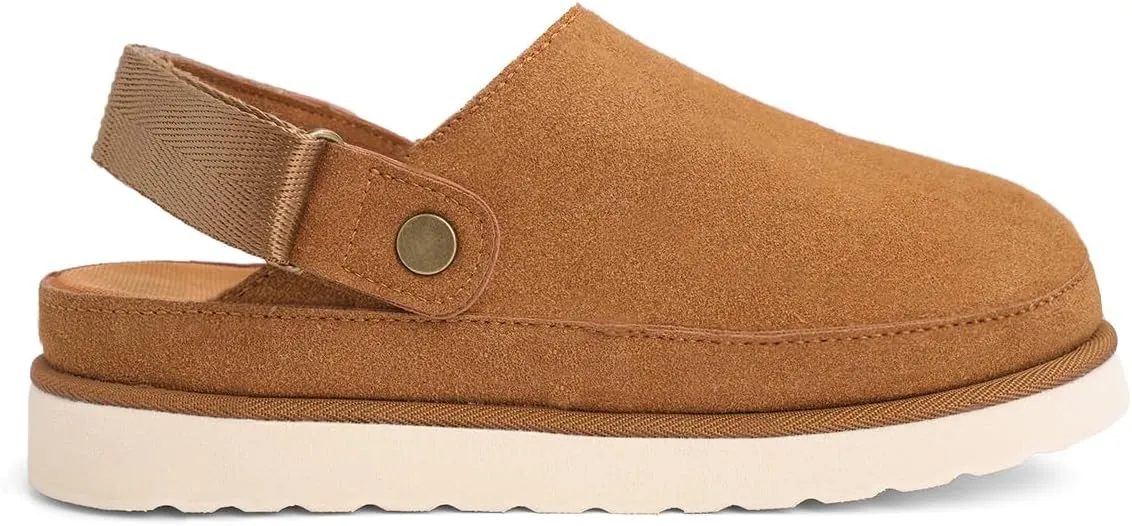 Women's Suede Platform Clogs with Strap Comfy Indoor Outdoor Mules Adjustable Goldenstar Clogs Slippers for Women