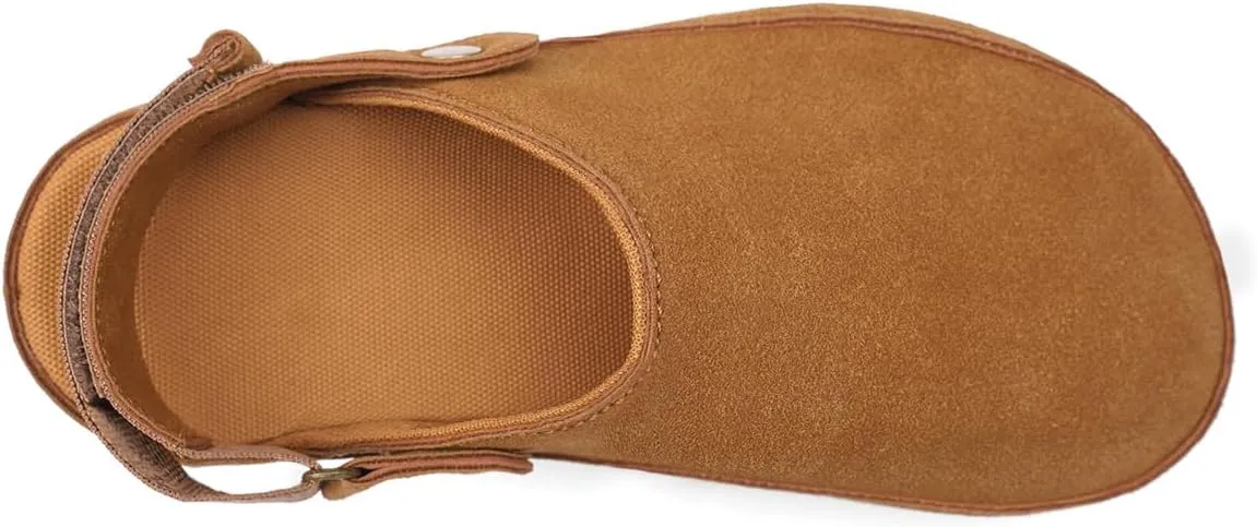 Women's Suede Platform Clogs with Strap Comfy Indoor Outdoor Mules Adjustable Goldenstar Clogs Slippers for Women