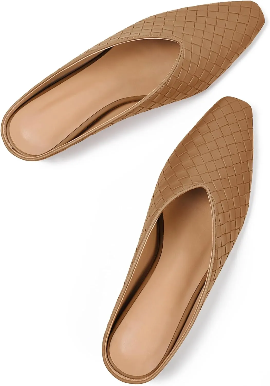 Woven Mules for Women Metallic Leather Slides Ladies Trendy Comfortable Square Toe Hidden Wedge Heels