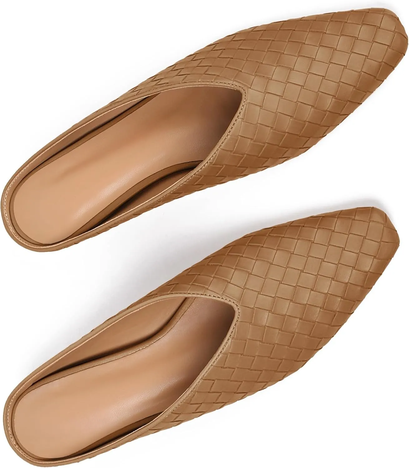 Woven Mules for Women Metallic Leather Slides Ladies Trendy Comfortable Square Toe Hidden Wedge Heels