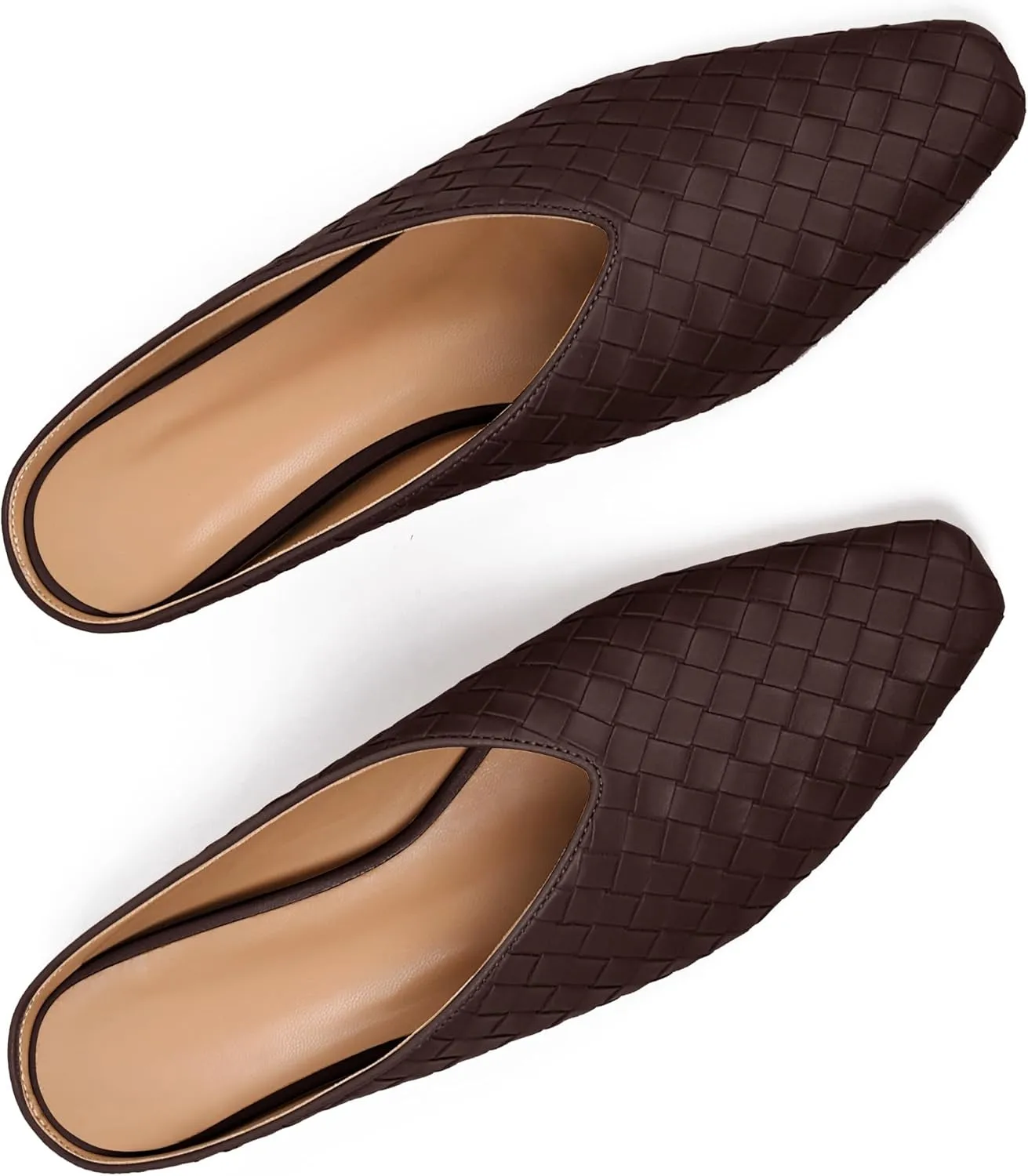 Woven Mules for Women Metallic Leather Slides Ladies Trendy Comfortable Square Toe Hidden Wedge Heels