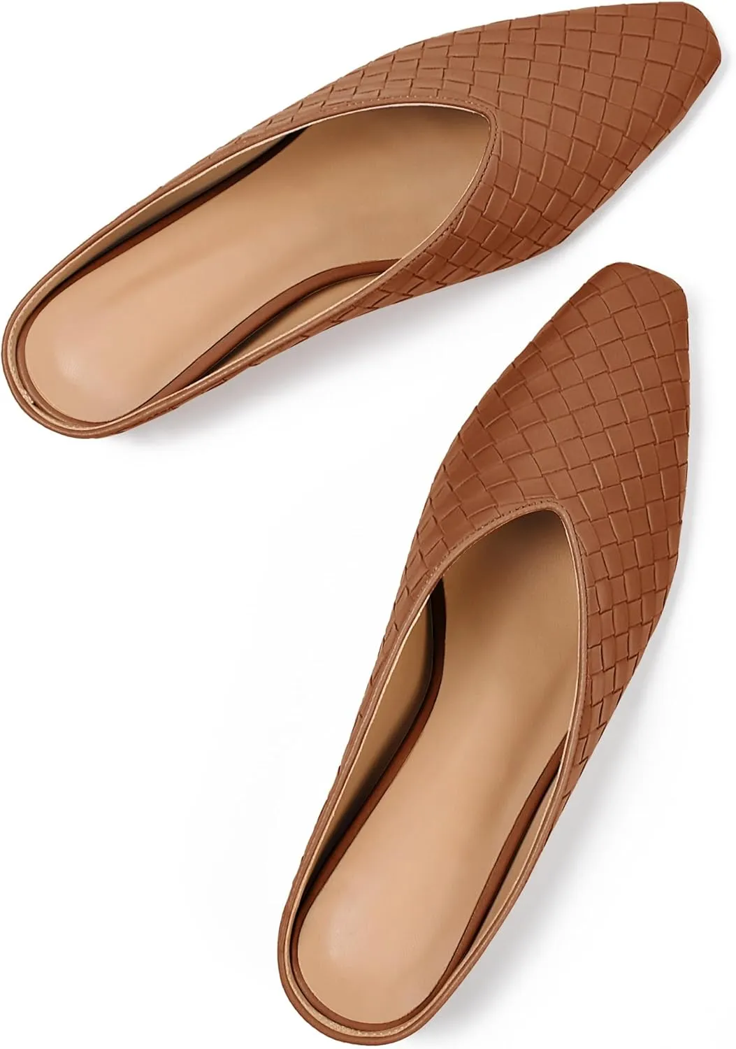 Woven Mules for Women Metallic Leather Slides Ladies Trendy Comfortable Square Toe Hidden Wedge Heels