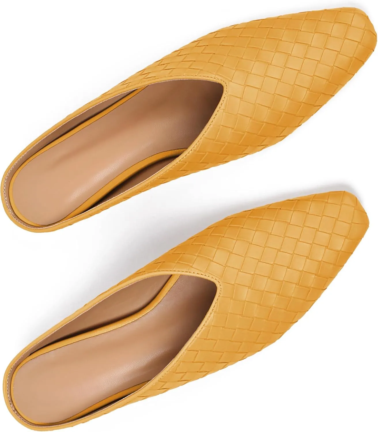 Woven Mules for Women Metallic Leather Slides Ladies Trendy Comfortable Square Toe Hidden Wedge Heels