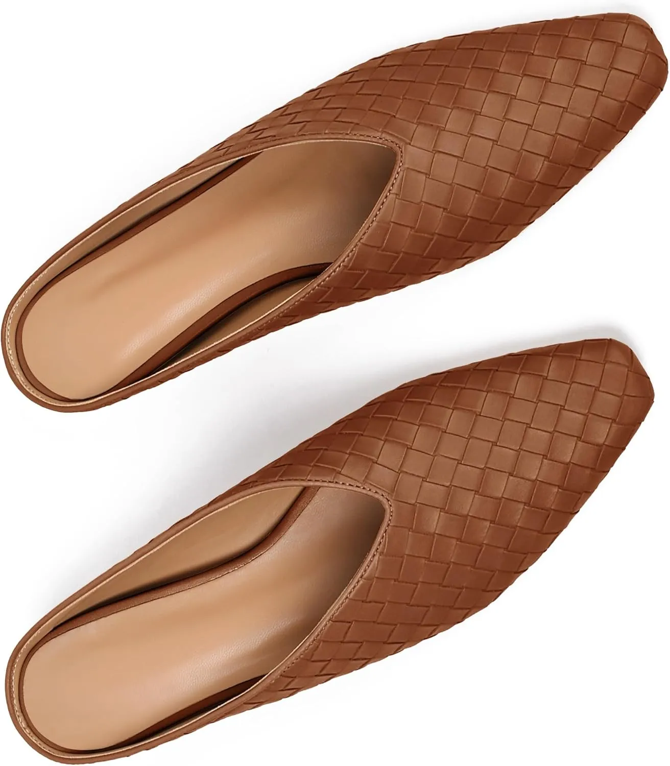 Woven Mules for Women Metallic Leather Slides Ladies Trendy Comfortable Square Toe Hidden Wedge Heels