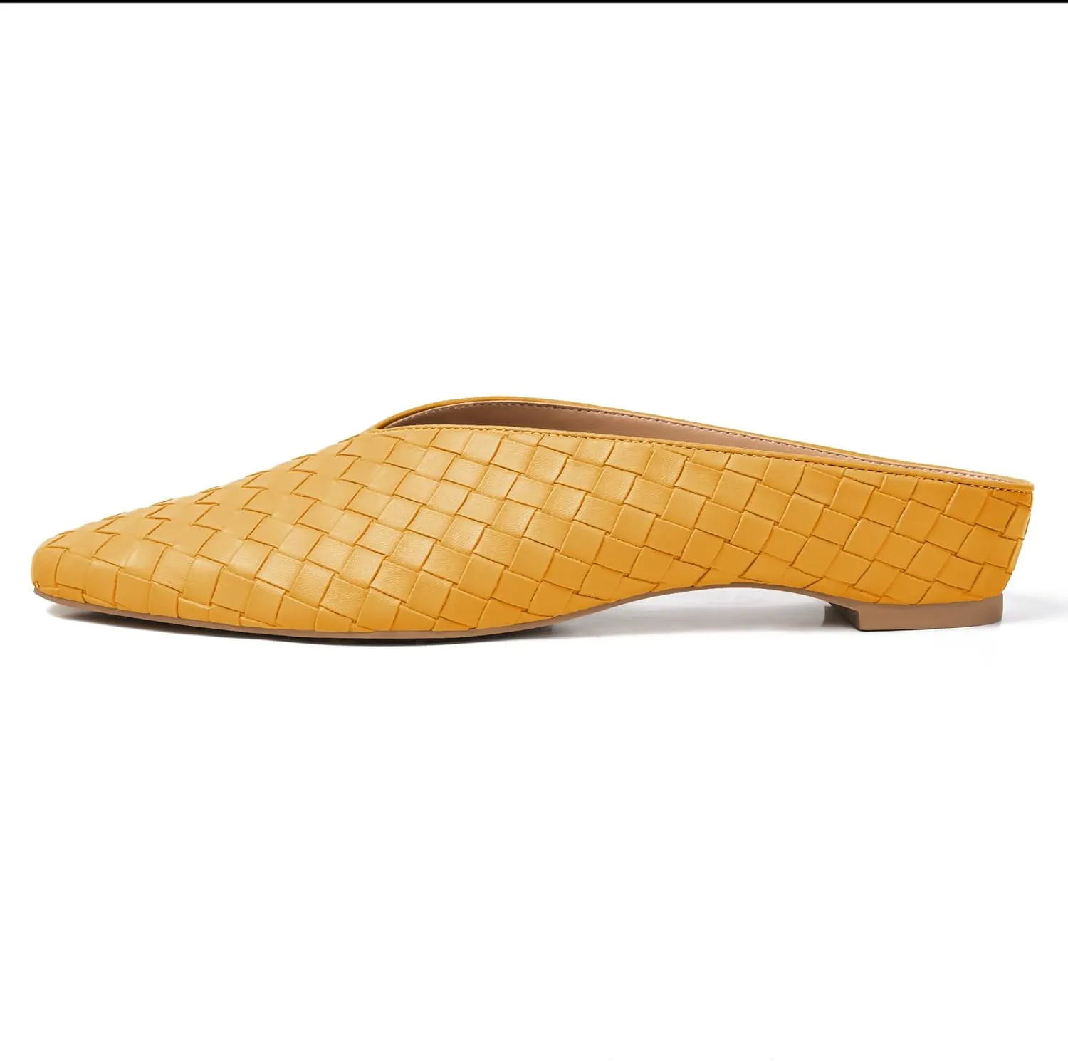 Woven Mules for Women Metallic Leather Slides Ladies Trendy Comfortable Square Toe Hidden Wedge Heels