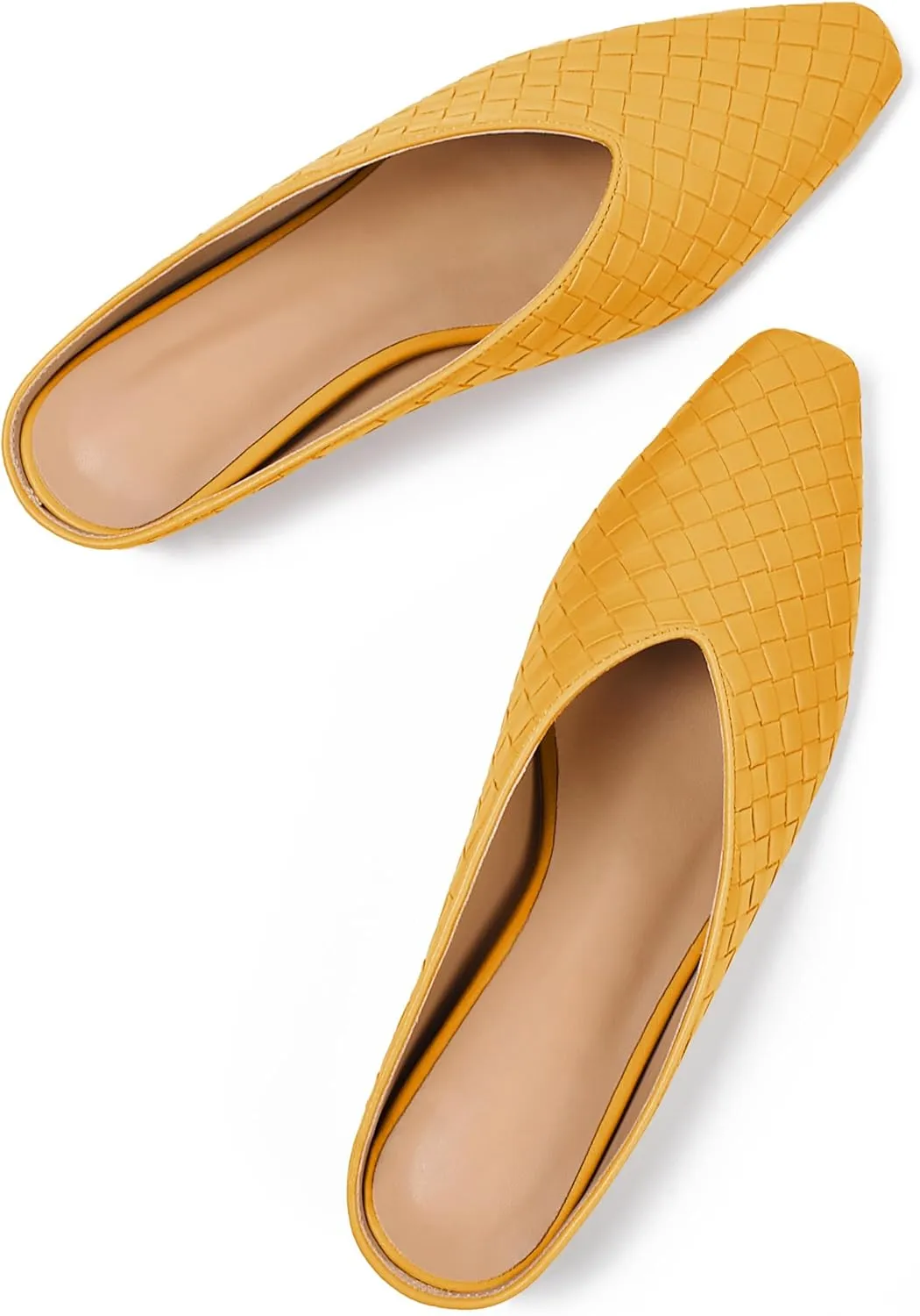 Woven Mules for Women Metallic Leather Slides Ladies Trendy Comfortable Square Toe Hidden Wedge Heels