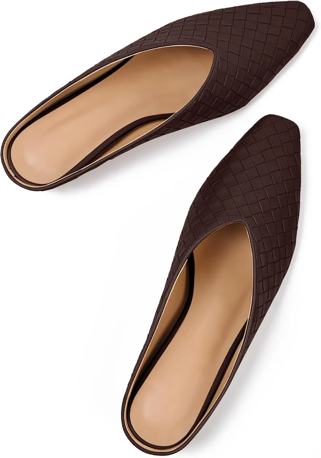 Woven Mules for Women Metallic Leather Slides Ladies Trendy Comfortable Square Toe Hidden Wedge Heels