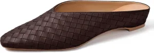 Woven Mules for Women Metallic Leather Slides Ladies Trendy Comfortable Square Toe Hidden Wedge Heels