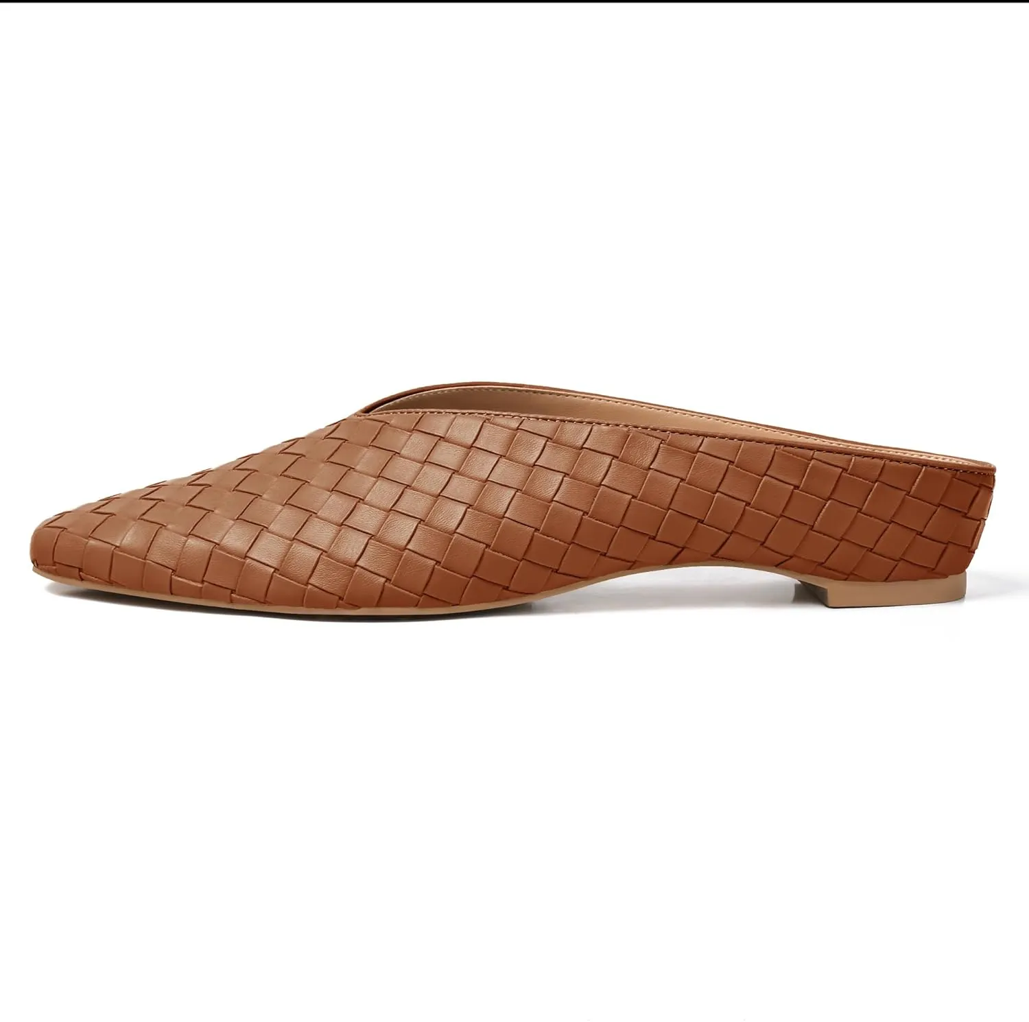 Woven Mules for Women Metallic Leather Slides Ladies Trendy Comfortable Square Toe Hidden Wedge Heels