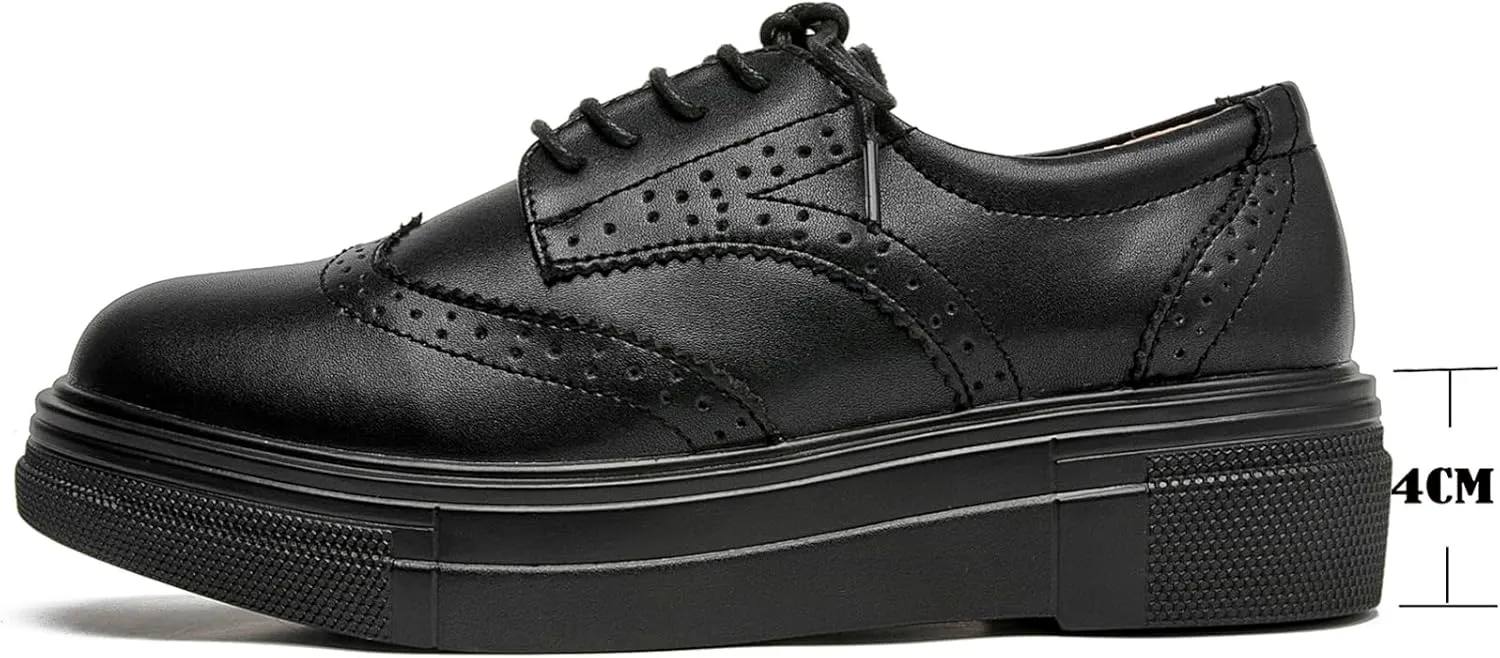 WUIWUIYU Womens Casual Patent Leather Lace-Up British Style Platform Brogues Oxford Saddle Shoes