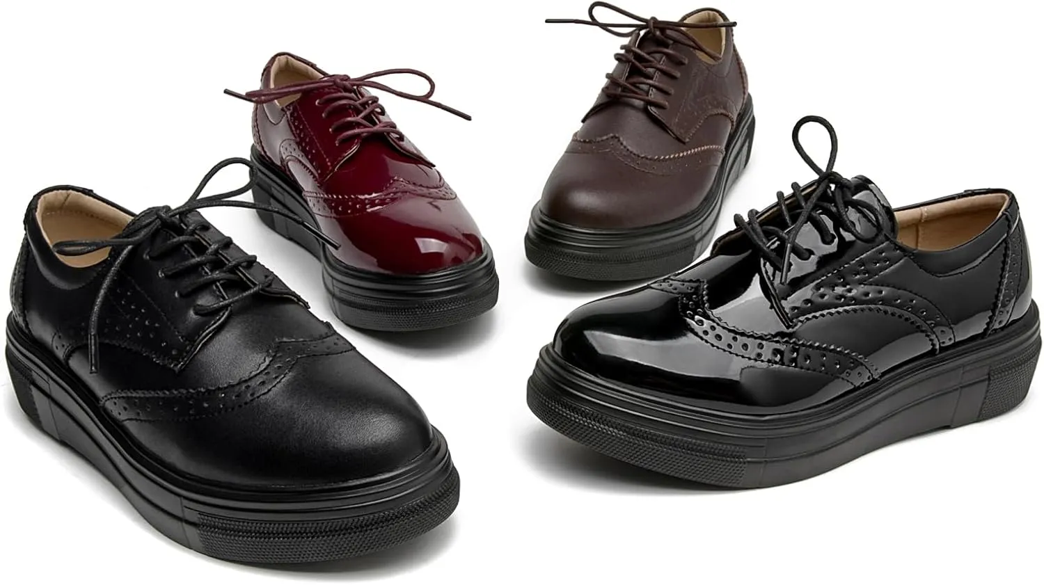 WUIWUIYU Womens Casual Patent Leather Lace-Up British Style Platform Brogues Oxford Saddle Shoes