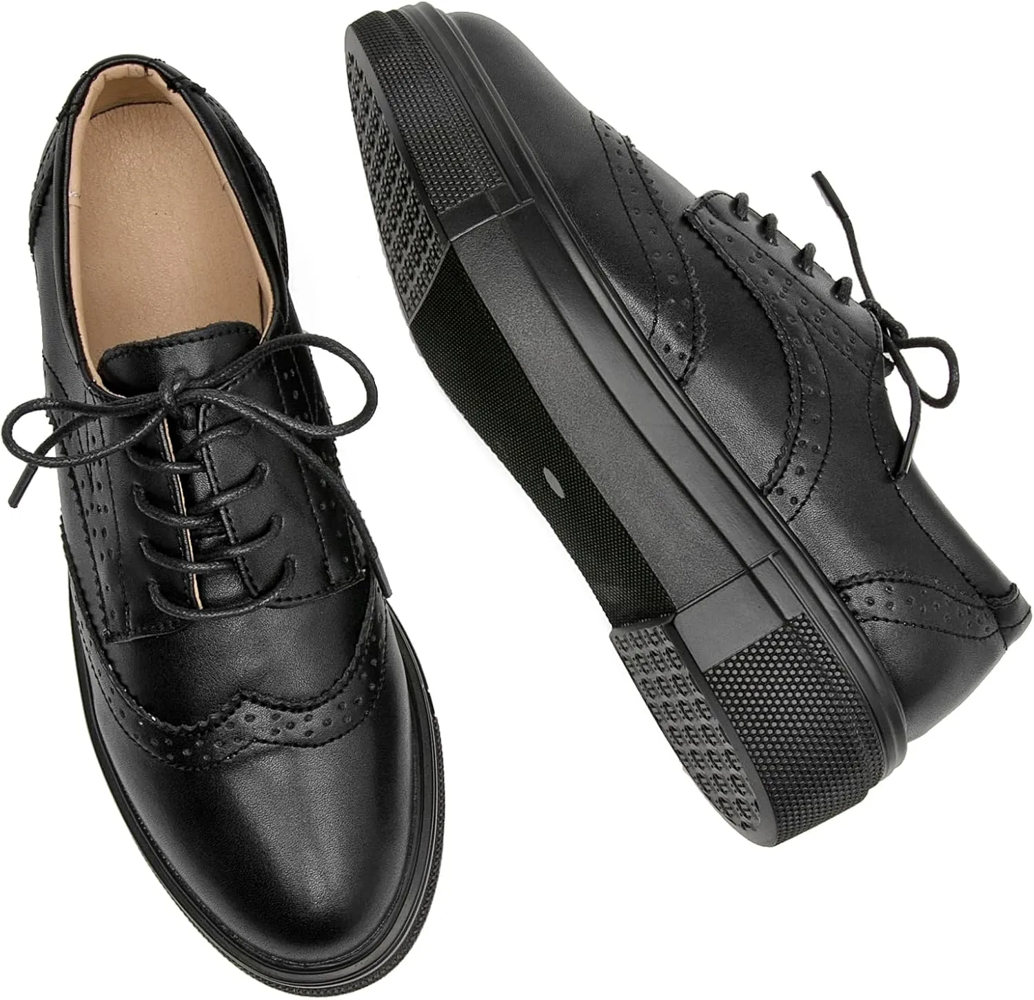 WUIWUIYU Womens Casual Patent Leather Lace-Up British Style Platform Brogues Oxford Saddle Shoes