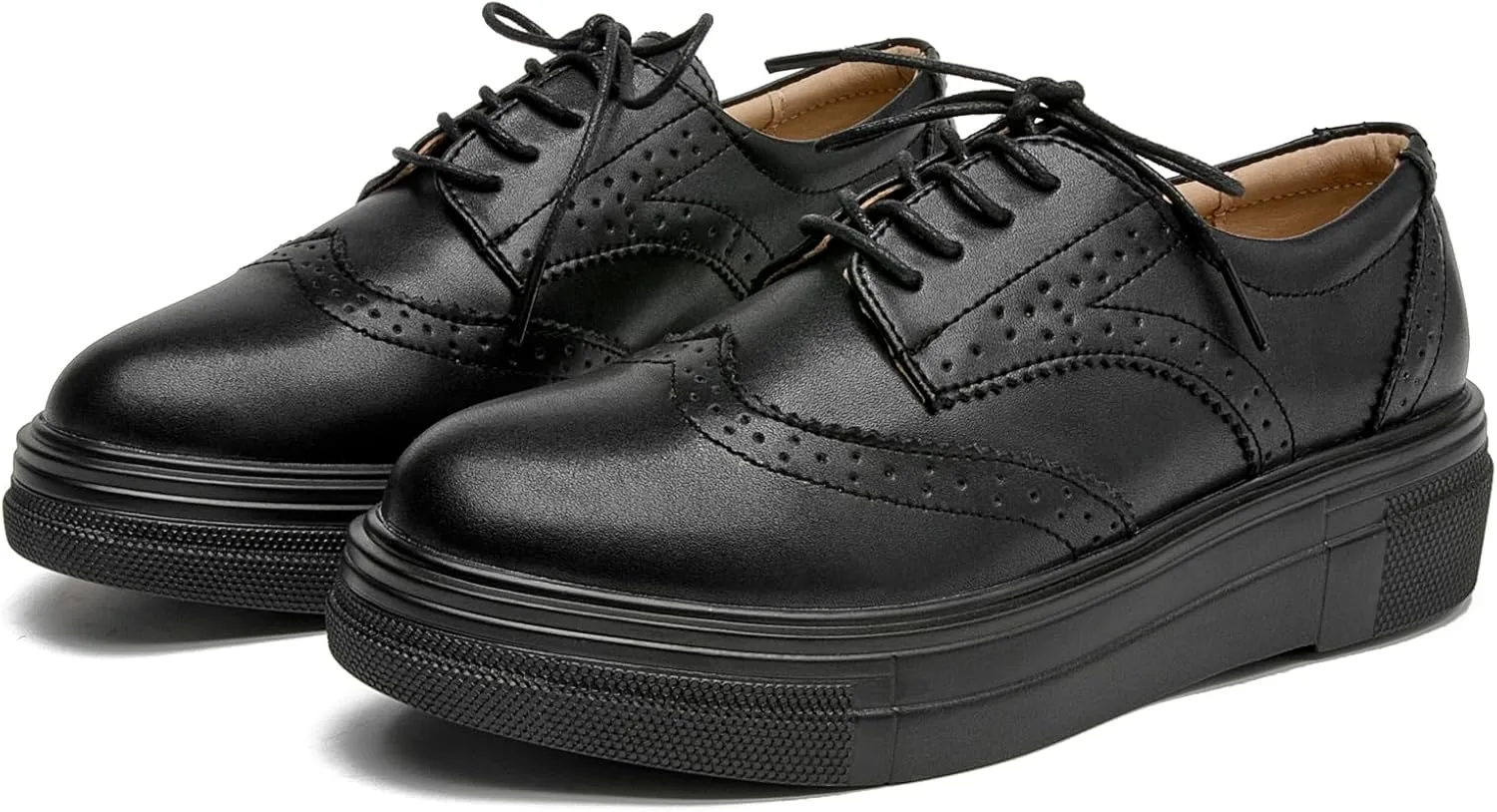 WUIWUIYU Womens Casual Patent Leather Lace-Up British Style Platform Brogues Oxford Saddle Shoes