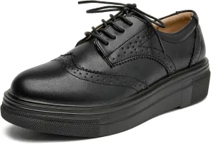 WUIWUIYU Womens Casual Patent Leather Lace-Up British Style Platform Brogues Oxford Saddle Shoes