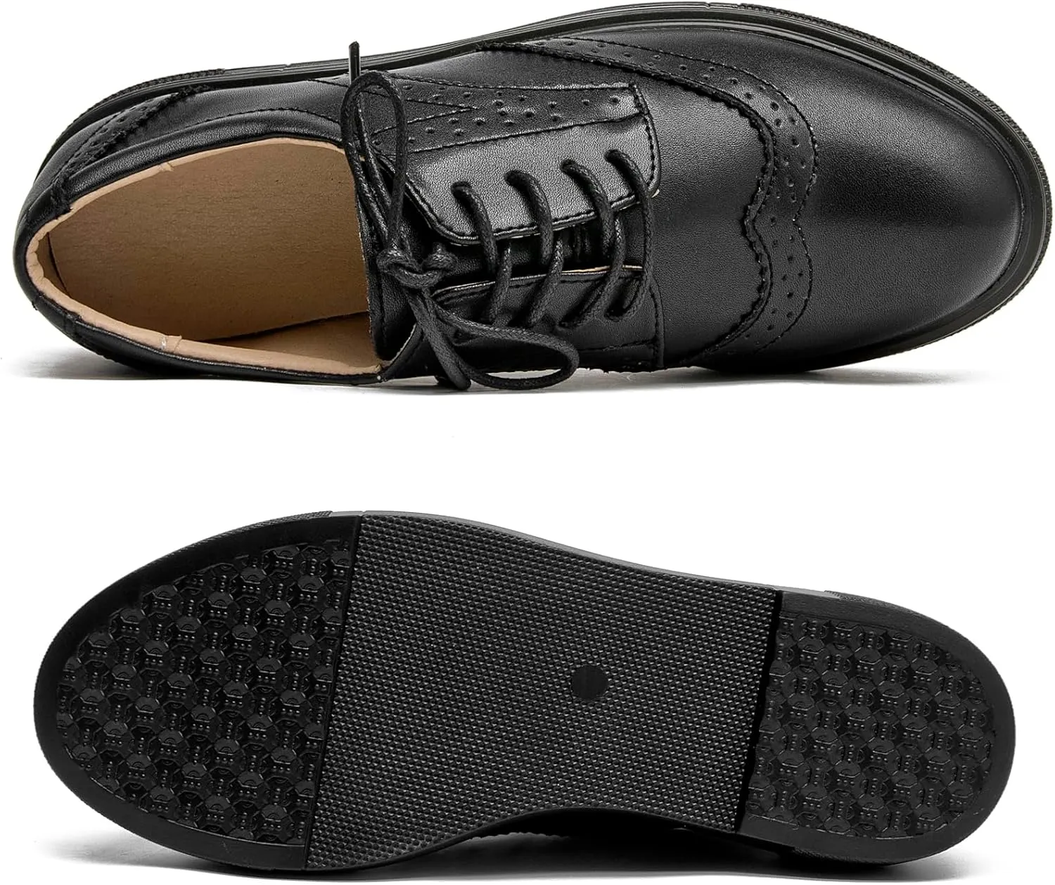 WUIWUIYU Womens Casual Patent Leather Lace-Up British Style Platform Brogues Oxford Saddle Shoes