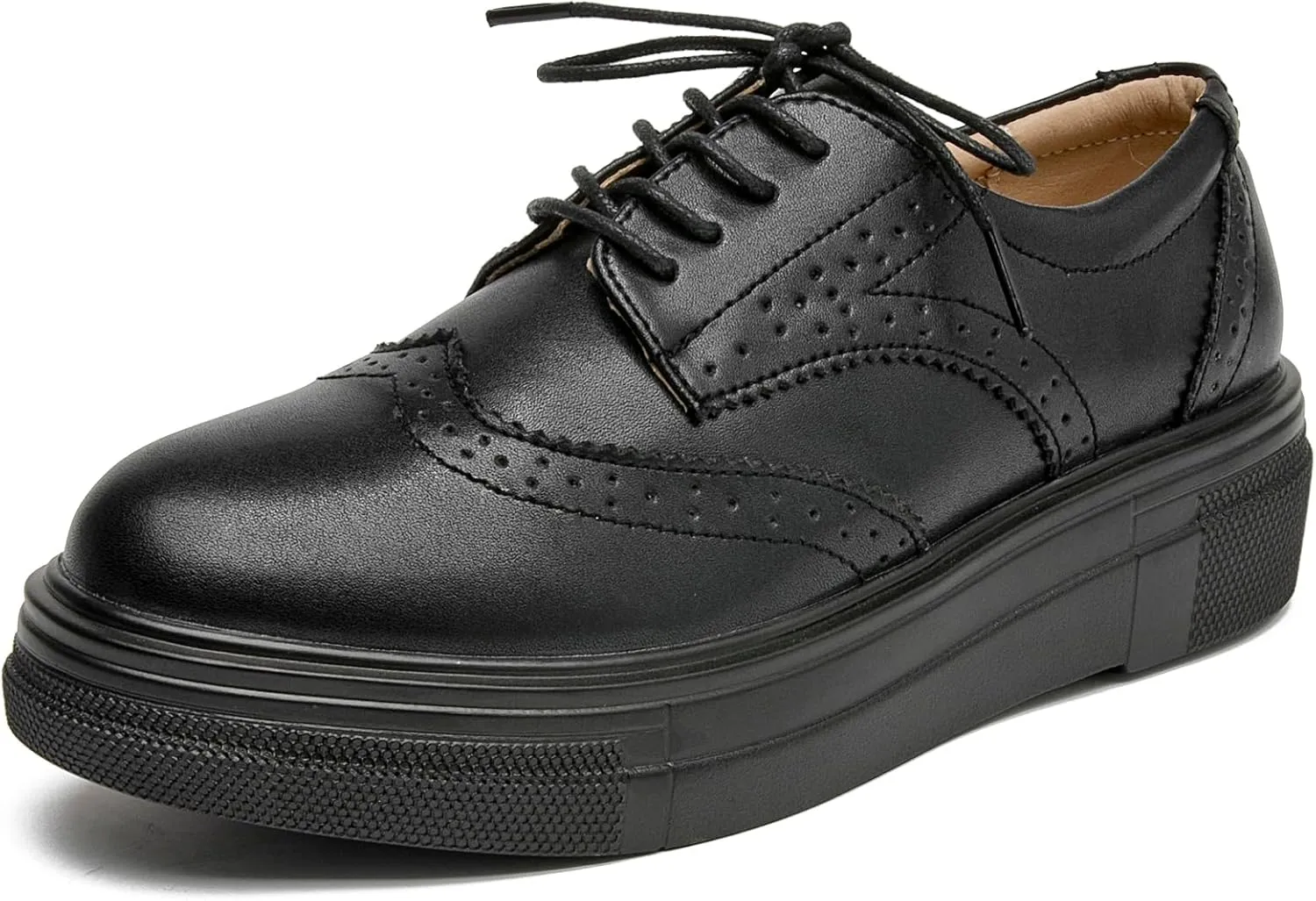 WUIWUIYU Womens Casual Patent Leather Lace-Up British Style Platform Brogues Oxford Saddle Shoes