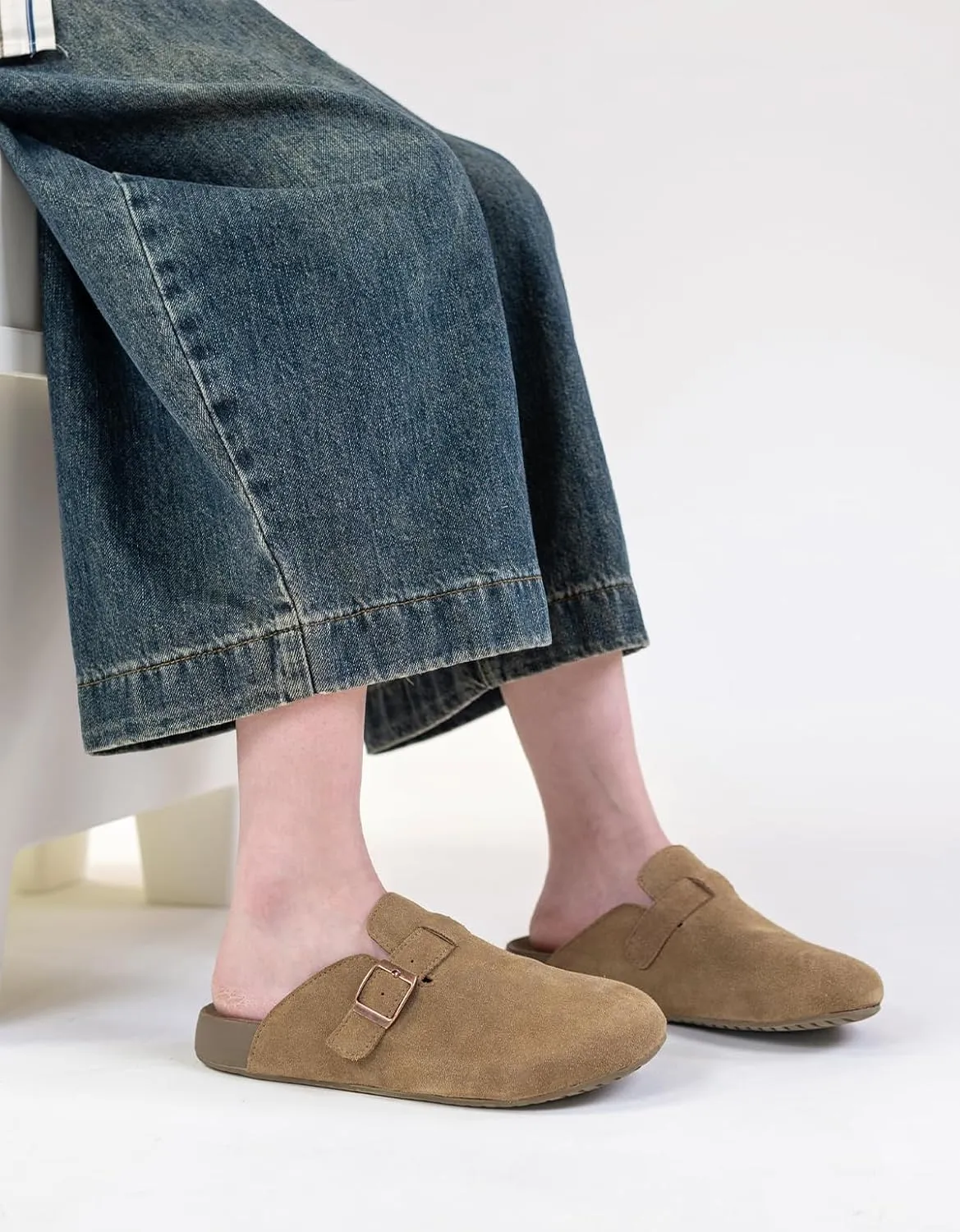 XIXITIAO Suede Clogs for Women,Genuine Leather Mules,Soft PU Footbed Cloud-Like Cushioning,Comfort Potato Shoes with Arch Support