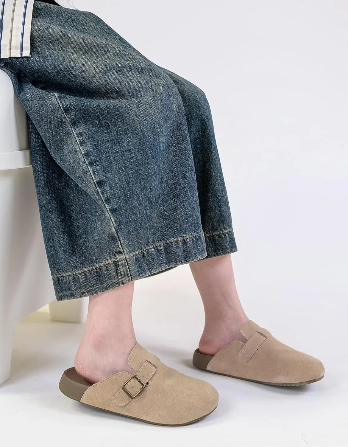 XIXITIAO Suede Clogs for Women,Genuine Leather Mules,Soft PU Footbed Cloud-Like Cushioning,Comfort Potato Shoes with Arch Support