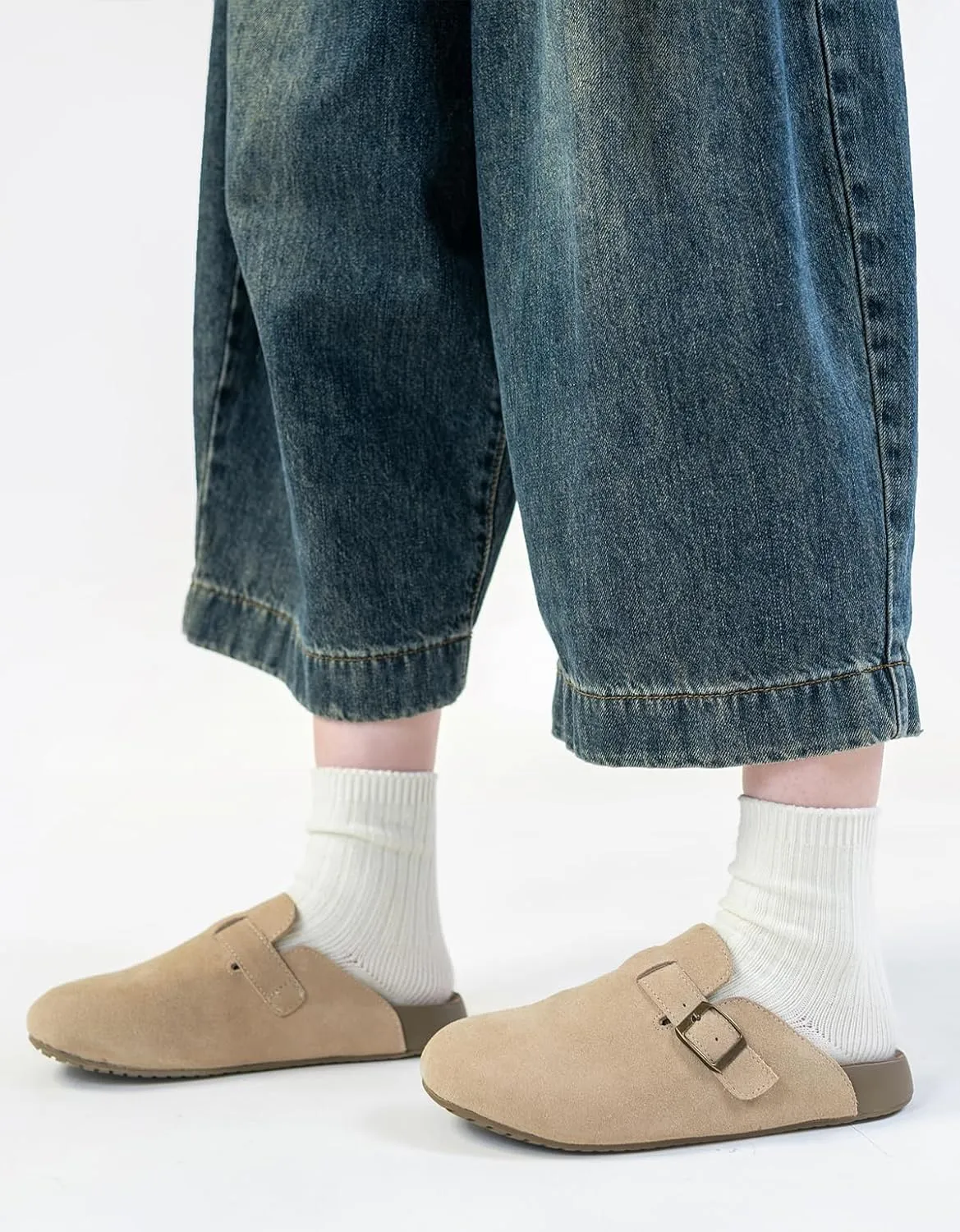 XIXITIAO Suede Clogs for Women,Genuine Leather Mules,Soft PU Footbed Cloud-Like Cushioning,Comfort Potato Shoes with Arch Support