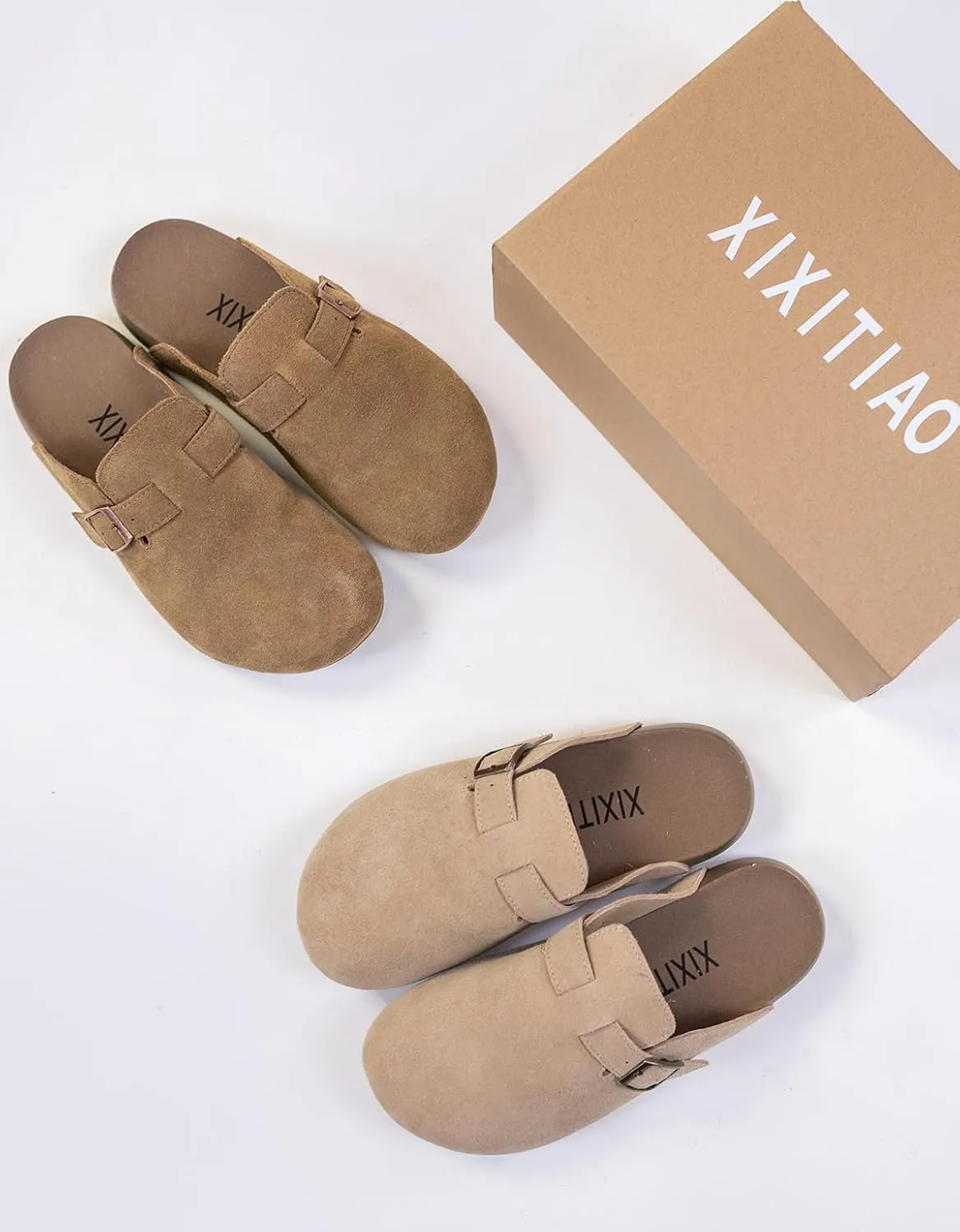 XIXITIAO Suede Clogs for Women,Genuine Leather Mules,Soft PU Footbed Cloud-Like Cushioning,Comfort Potato Shoes with Arch Support