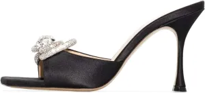 XYD Women Fashion Rhinestones Bows Open Square Toe Slide Sandals High Spool Heel Mules Slip On Party Dress Daily Walking Shoes