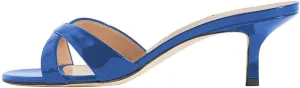 YDN Women Fashion Open Round Toe Mules Mid Kitten Heel Sandals Cross Strap Multi Print Choices Slip On Dress Casual Shoes Size 4-15 US
