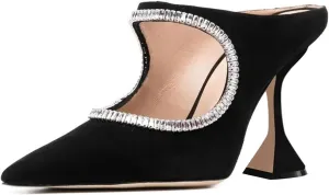 YDN Women Pointed Toe Cutout Mules Rhinestone Studded Block High Heel Sandals Slip on Party Dance Prom Shoes Size 4-15 US